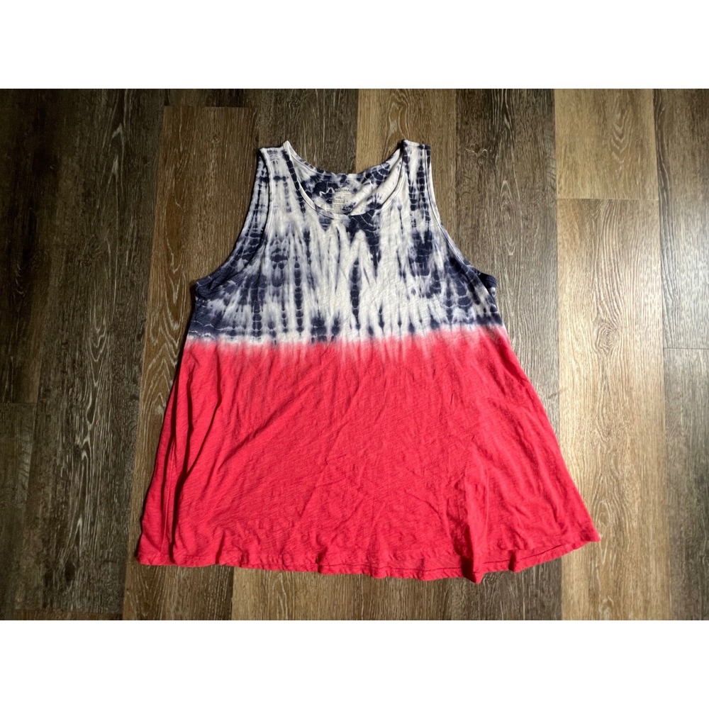 Sonoma Tank Top Womens XXL Red Blue White Tie Dye Slub Knit Sleeveless